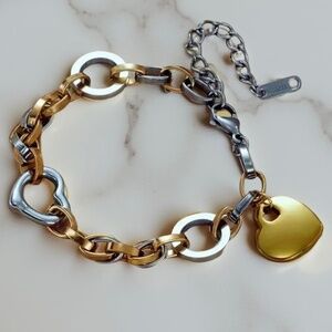 Two Tone Chain - Heart Charm Bracelets